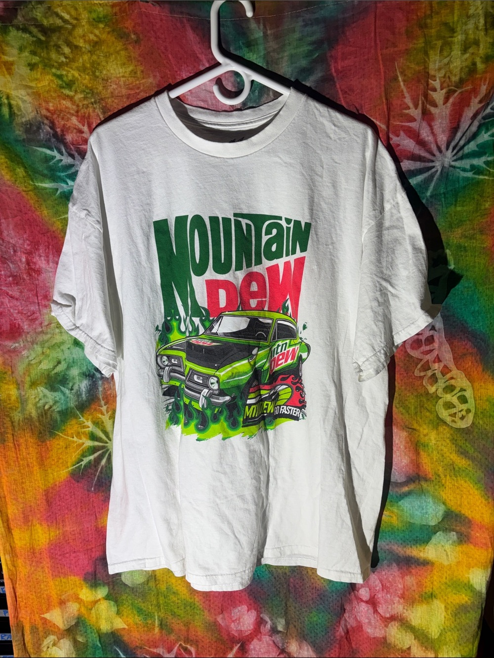 Mountain Dew Men’s Short Sleeve Graphic Tee - White with Green & Red Print